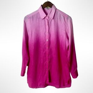 Bella Tu Pink Ombre Linen Button Down Shirt Large Romantic Boho Indie Coastal